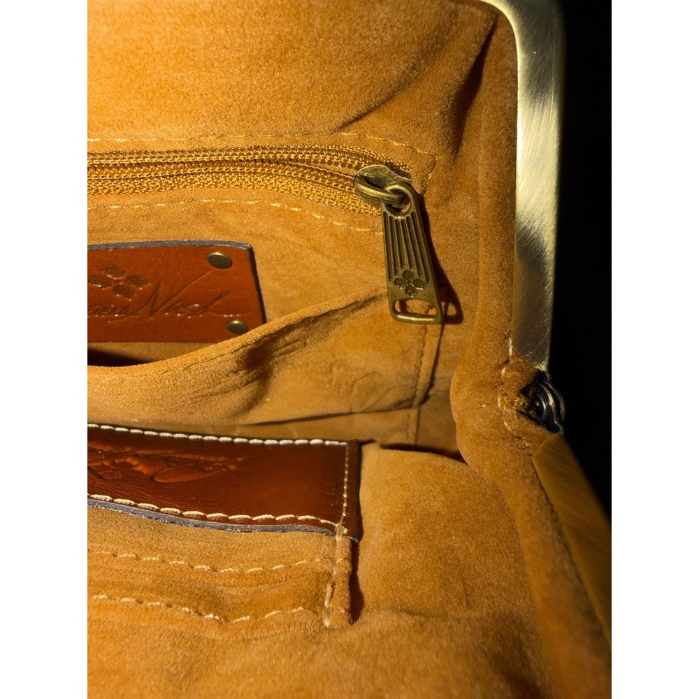 Patricia Nash Cassini Wristlet Women Small Brown Leather Kiss Lock Clutch Bag - Picture 10 of 13